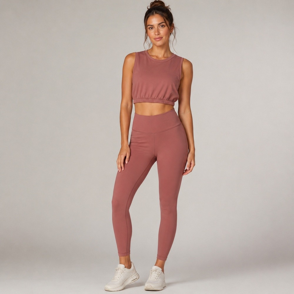 SET Active AirLuxe Mauve Two Piece Set High Neck Crop Top Leggings Medium